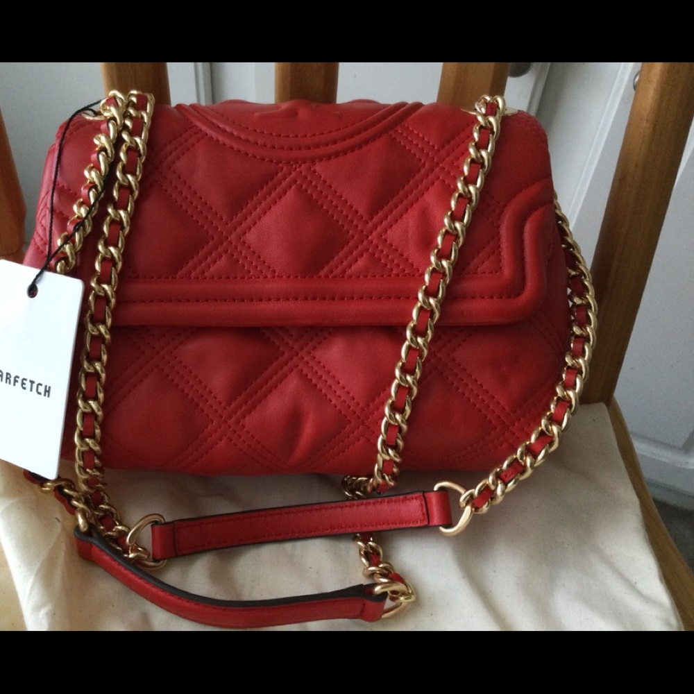 Tory Burch Soft Fleming quilted Small flap bag Red